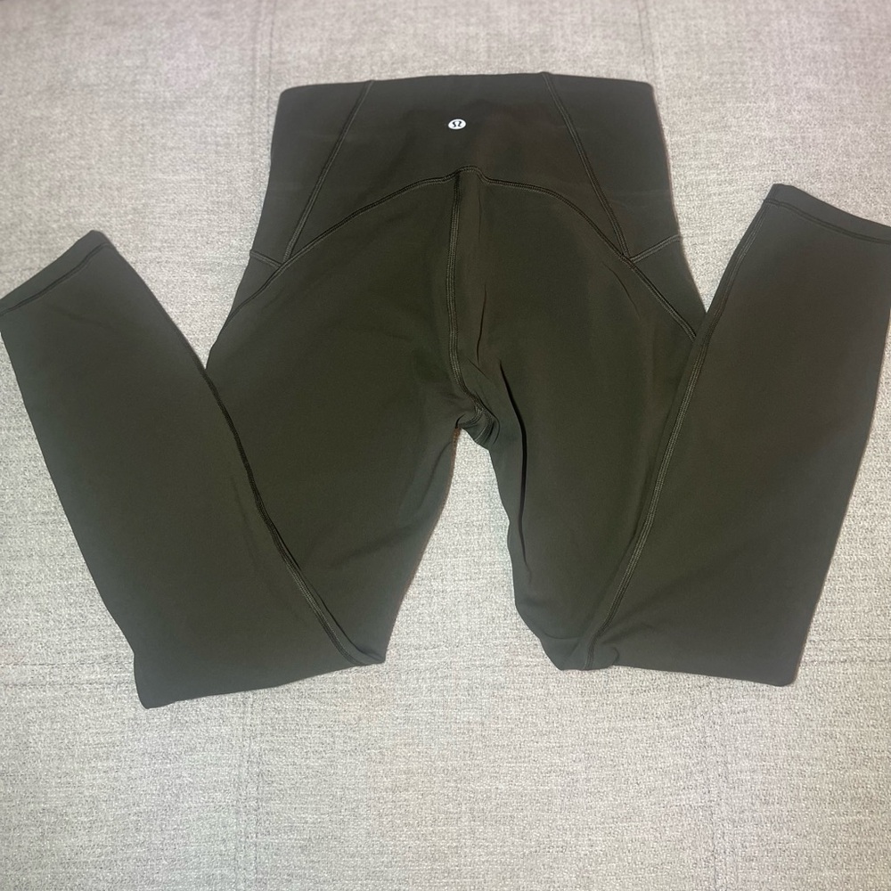 EUC Lululemon Train Time Olive Green Leggings - Picture 2 of 5